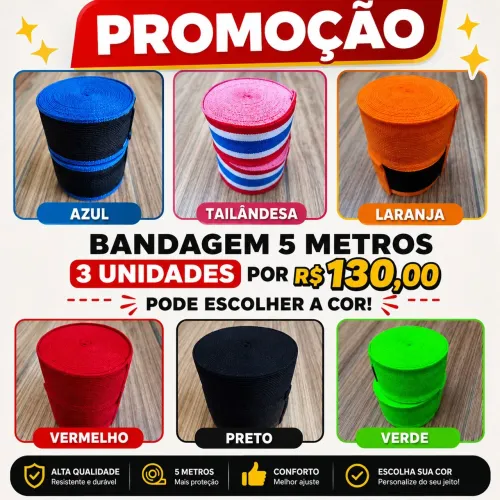 Kit 3 Bandagem de 5mt Muay Thai, Boxe e kickboxing