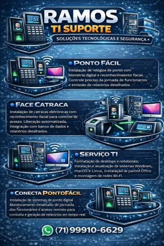 Serviços de Instalação e Reparos: RELOGIO DE PONTO, CONTROLE DE ACESSO, INFORMÁTICA E CFTV