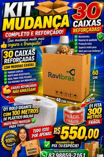 Caixas de papelão kit com 30 cxs Reforçadas +01 rolo de bolha+01 fita 300 metros