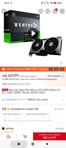 Rtx 5070 12gb msi ventus 2x