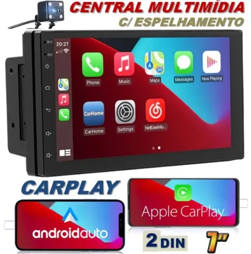 Promoção! Kit Central Multimídia 2 Din Tela Slim Espelhamento Bluetooth + Câmera de Ré