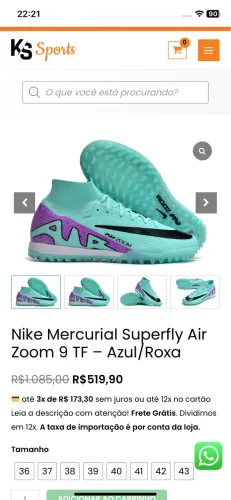 Chuteira Nike mercurial superfly Air zoom P socaty