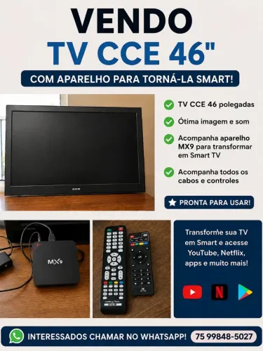 Vendo televisão CCE 46 POLEGADAS, um aparelho que a torna smart.