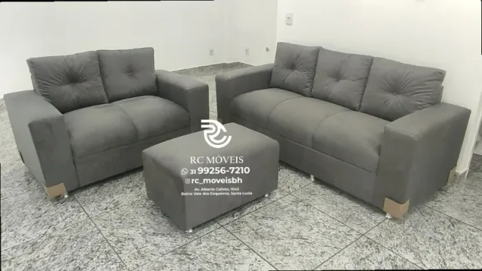 Sofá 2 e 3 lugares com Puff Suede D33 Confortável Direto da Fábrica