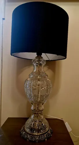 Abajur em Cristal e Bronze com Cúpula em Tecido