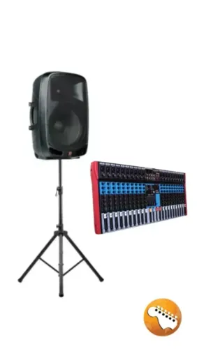 KIT-CAIXA ATIVA STANER PS-1501 + Mesa De Som Soundvoice Ms202