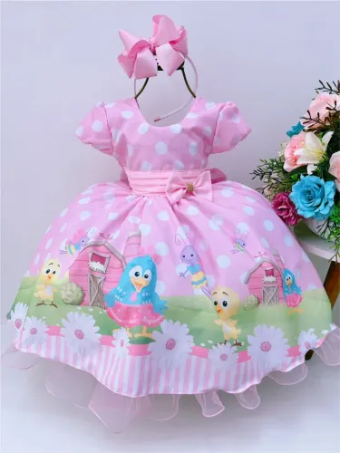 Vestido Galinha Pintadinha Rosa tam.1