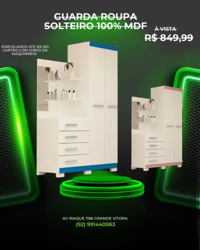 Guarda roupa solteiro 100% MDF