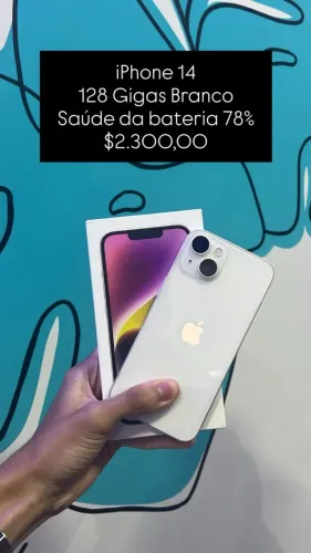 iPhone 14 Branco / 128GB / Semi novo / Saúde de Bateria: 78% / Original / $2.300,00