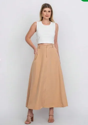 Saia de Alfaiataria Bege Feminina - Tam. G