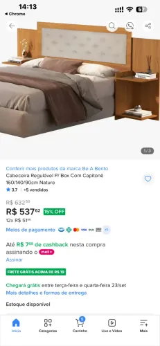 Cabeceira Regulável P/ Box Com Capitonê 160/140/90cm Nature
