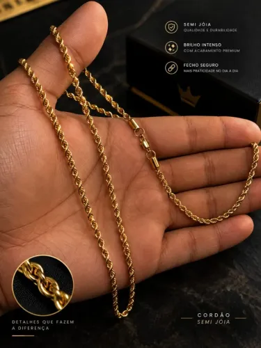 Cordão revestido de ouro 18k com um ano de garantia