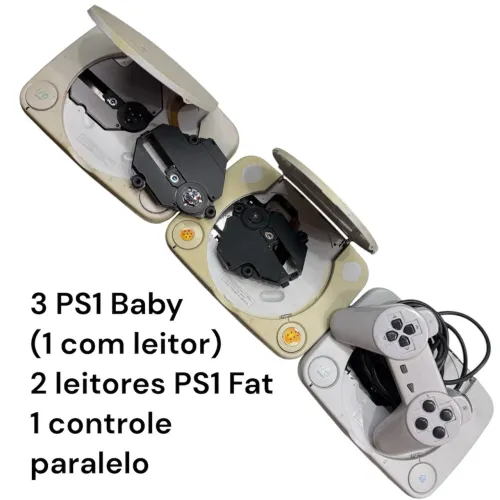 3 PS1 Baby + 2 leitores PS1 Fat para conserto ou retirada de peças