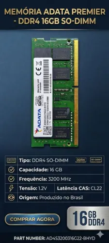 Memória Notebook 16 GB frequência 3200 MHz