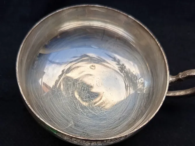 Jogo Antigo 5 Mini Tigelas Consumê com Pezinhos - Metal Prateado Vintage