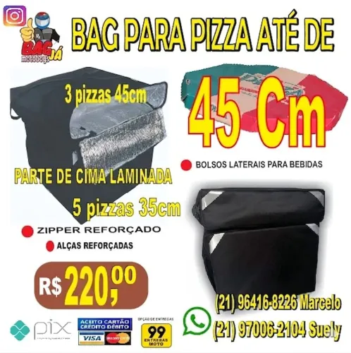 Bag dupla Nova, para entrega delivery de pizzas de 35 cm e 45 cm em caixa térmica. 
