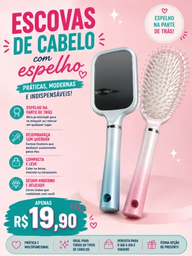 ESCOVAS DE CABELO COM ESPELHO ATRÁS