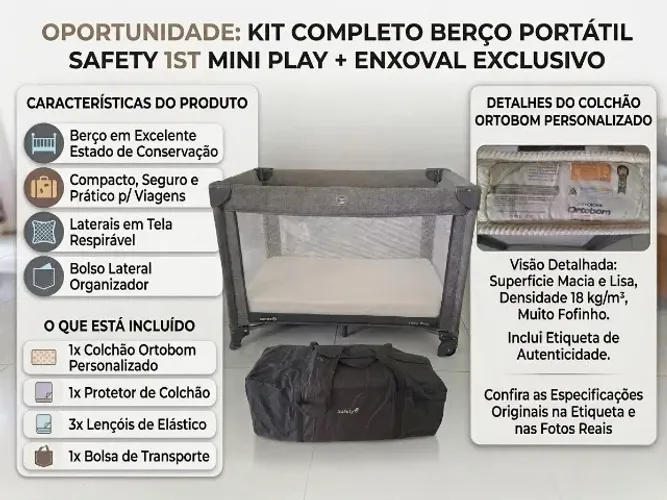Kit Completo! Berço Portátil Safety 1st Mini Play + Colchão Ortobom e Enxoval!!!