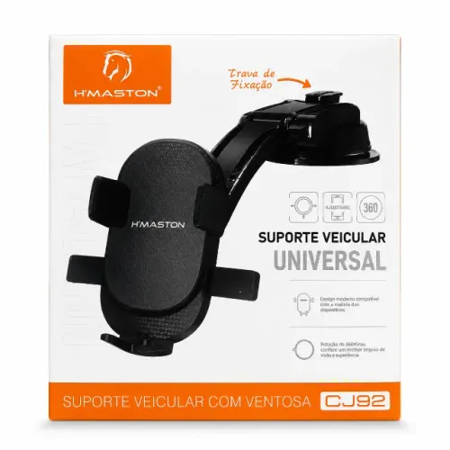 Suporte Veicular Universal H?Maston CJ92 Ventosa 360° para Celular Carro GPS pode ser reti