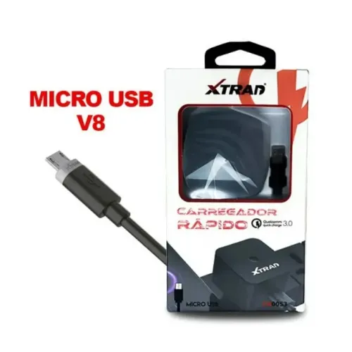 Carregador de Celular Rápido 18W Fonte e Cabo V8