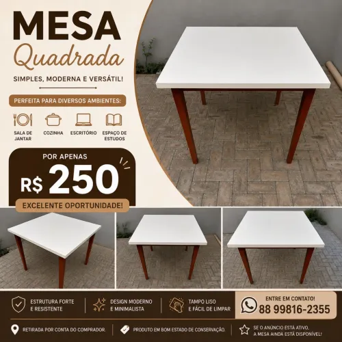 Mesa Quadrada Moderna - Excelente Estado | R$ 250