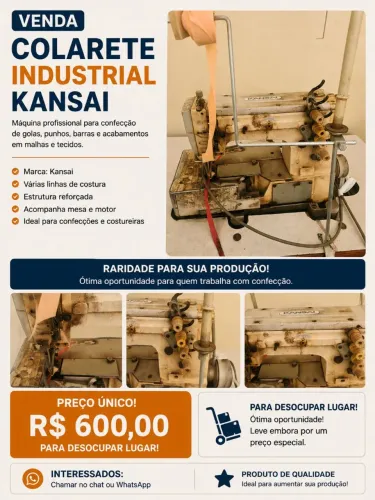 Maquina industrial colarete kansai confecção