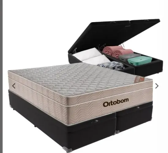 COLCHÃO QUEEN AIRTECH SPRINGPOCKET + BASE BOX BAÚ PRETO ORTOBOM + ALTO NÍVEL CAMAS E COLCH