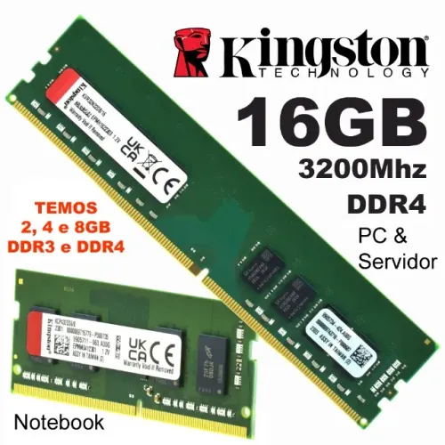 Memória Ram p/ PC Desktop e Notebook de 2 a 16GB DDR3 e DDR4, Usadas e Novas, Garantia