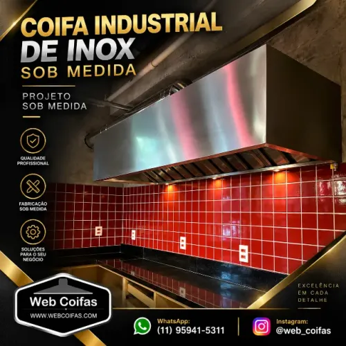 Coifa industrial em aço inox e acessórios , sob-medida, direto da fábrica.