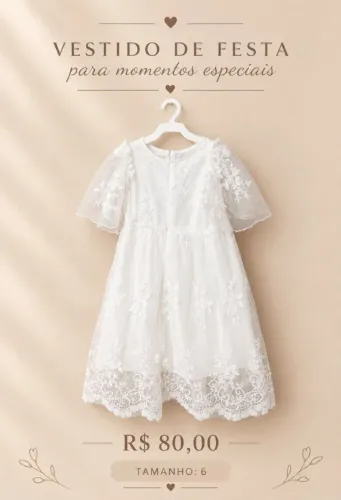 Vestido Infantil Dama de honra cor branco. Tamanho 6