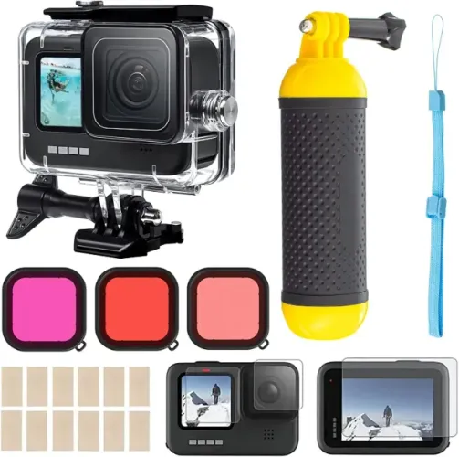 Kit Mergulho GoPro 13/12/11/10/9 - Caixa Estanque 70m + Bastão Flutuante+Filtros+Películas