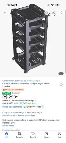 Carrinho auxiliar para salão
