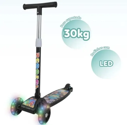 Patinete infantil dobrável menino ou menina, luz de Led nas rodas