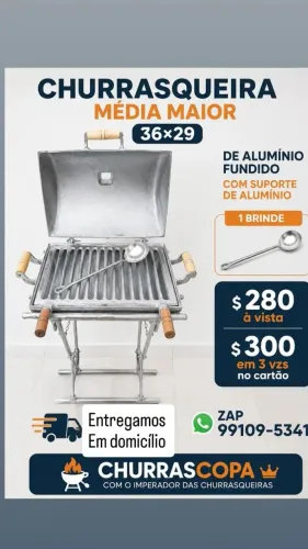 Churrasqueira Média 36×29 com suporte de Alumínio com 1 brinde 