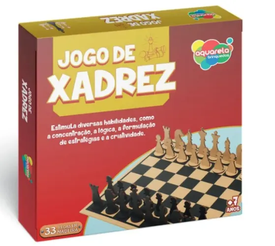 ogo De Xadrez 33 Peças MDf Jogos Aquarela Brinquedos
