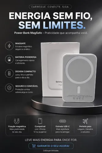 Power Bank MagSafe Magnético - Carregador Portátil Sem Fio para iPhone