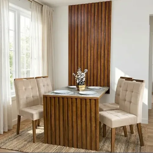 Conjunto Sala de Jantar Montreux 1,20 m com 4 Cadeiras Veludo Bege