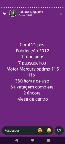 Lancha coral 21 pés 