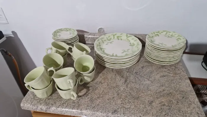 Jogo de Jantar verde folhas usado