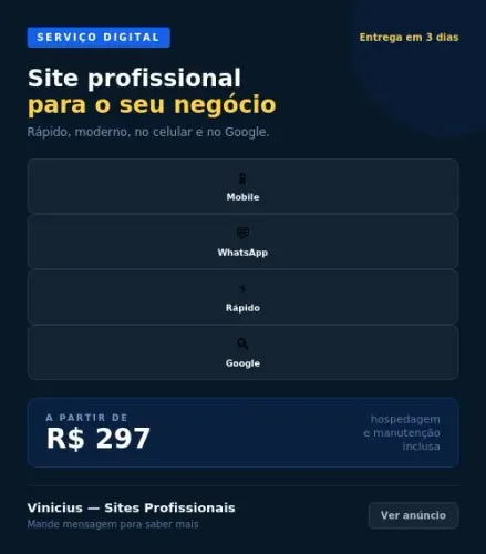 Criação de Site Profissional para Comércio. Entrega Rápida