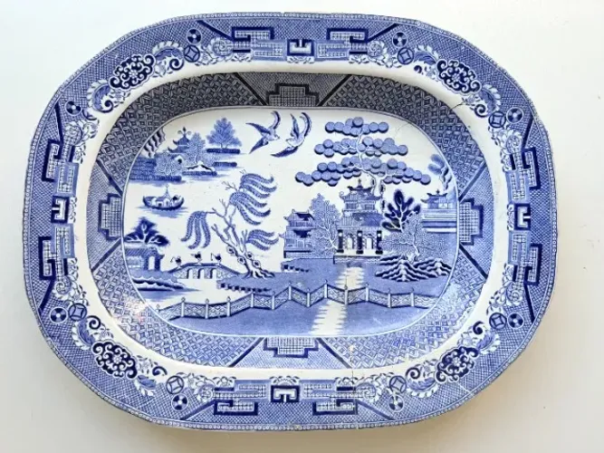 Travessa Antiga Minton Inglaterra 1800 - Blue White Transferware Coleção