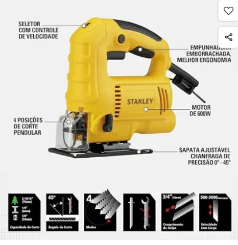 Serra Tico Tico Profissional 600W 110V com Maleta STANLEY-SJ60K