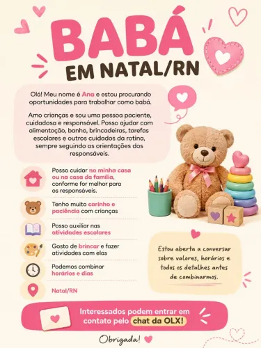 Babá cuidadosa e responsável | Na minha casa ou na sua