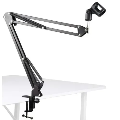 Braço Articulado de Mesa para Microfone | Suporte Tipo Tesoura Reforçado com Braçadeira |