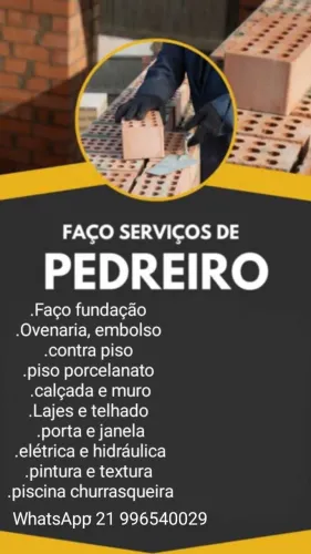 Pedreiro profissional faz obra do começo ao fim