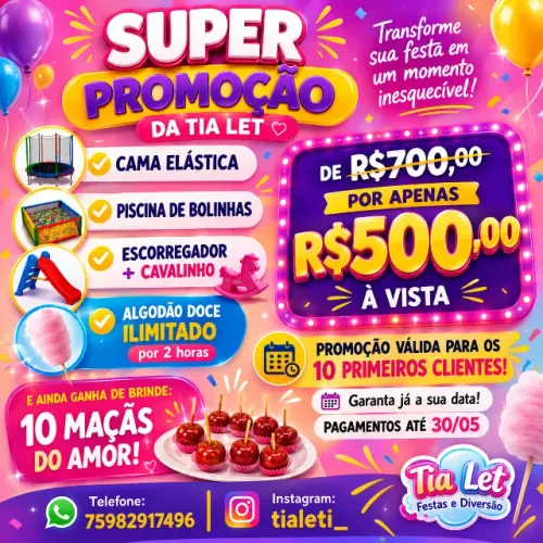 Aluguel de brinquedos e algodão doce