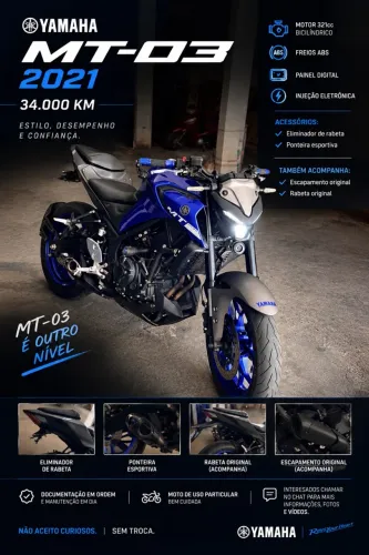 Yamaha MT-03 20/21 | 34.000 km | Escapamento Esportivo