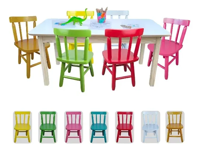 Conjunto De Mesa E Cadeira Infantil Colorido: Espaço Ideal