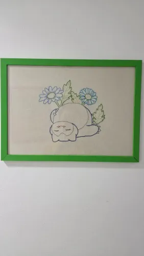 Bordado Artesanato Emoldurado MDF Vidro Feito à Mão - Pokemon Snorlax