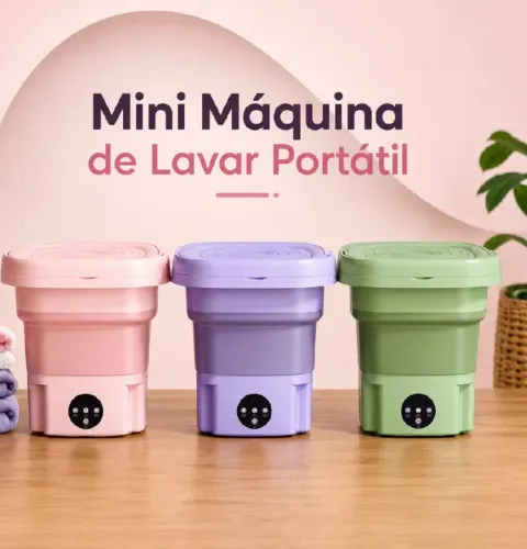 Mini máquina de lavar roupa cor rosa